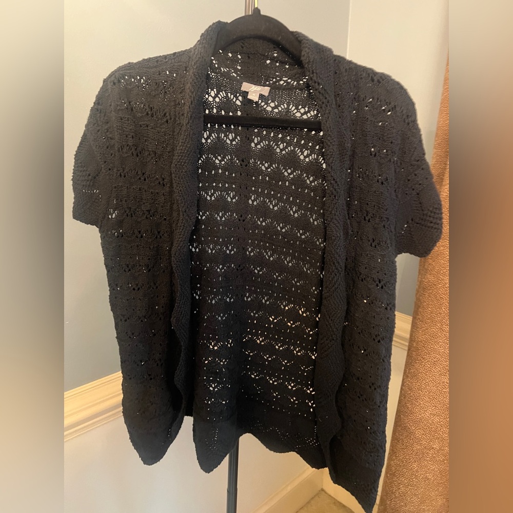 J. Jill Black Open-Front Cardigan medium knit‎ short sleeve